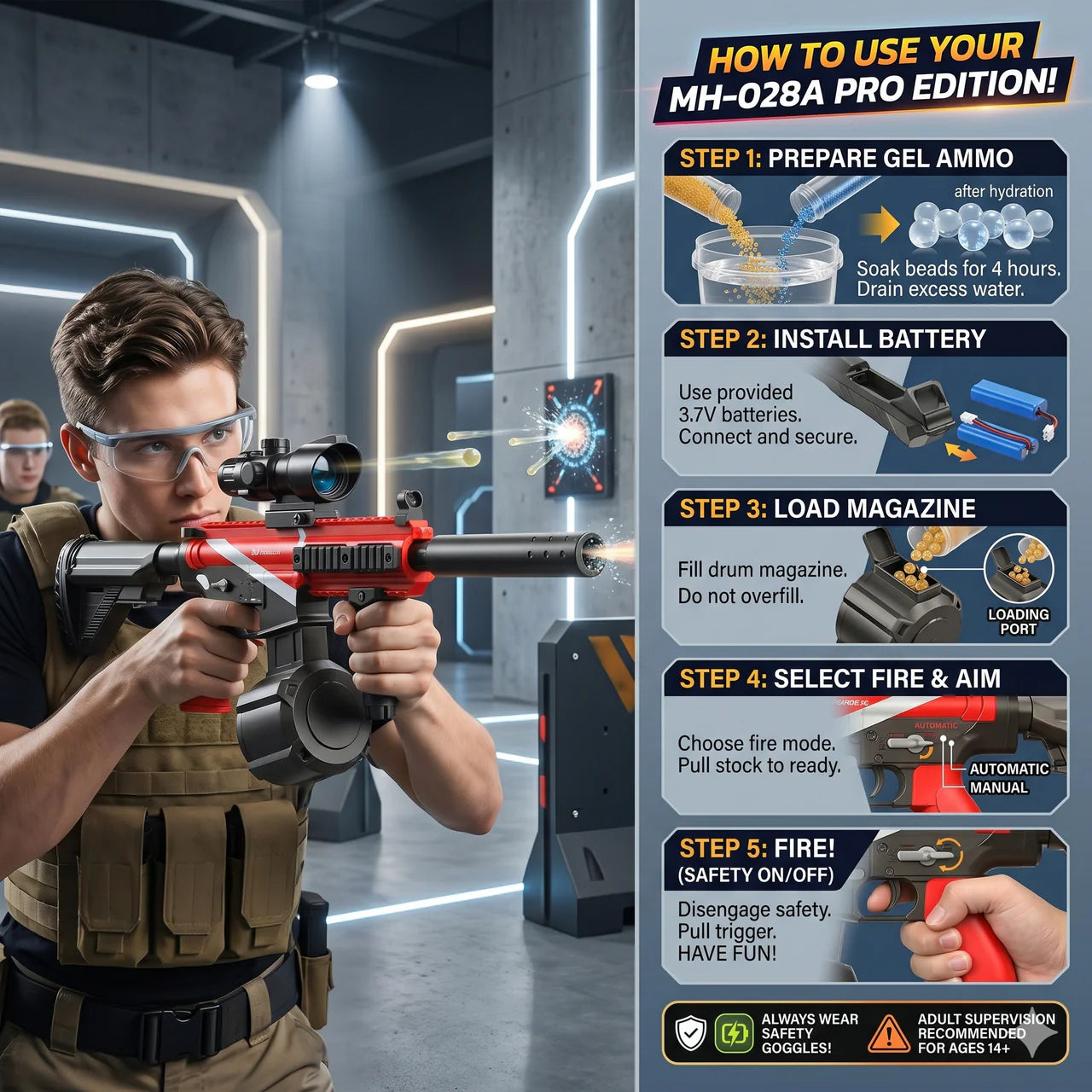 MH-028A Pro Edition Electric Gel Ball Blaster Gun
