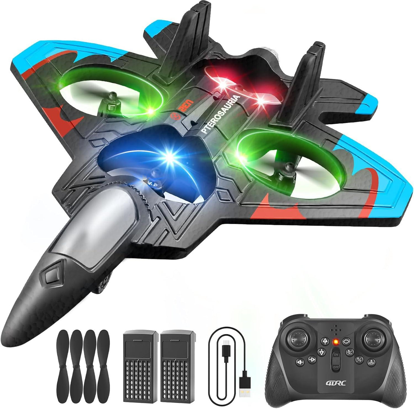 ABS Plastic Fighter Jet RC Drone – 360° Stunt Flying with LED Lights