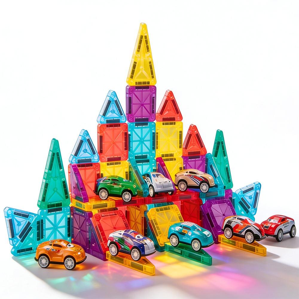 Mini Magnetic 88-Piece Building Set (78 Tiles + 10 Cars)